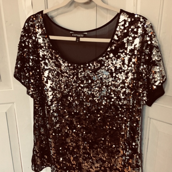 Express Black and Silver Sequin Top - Picture 9 of 15